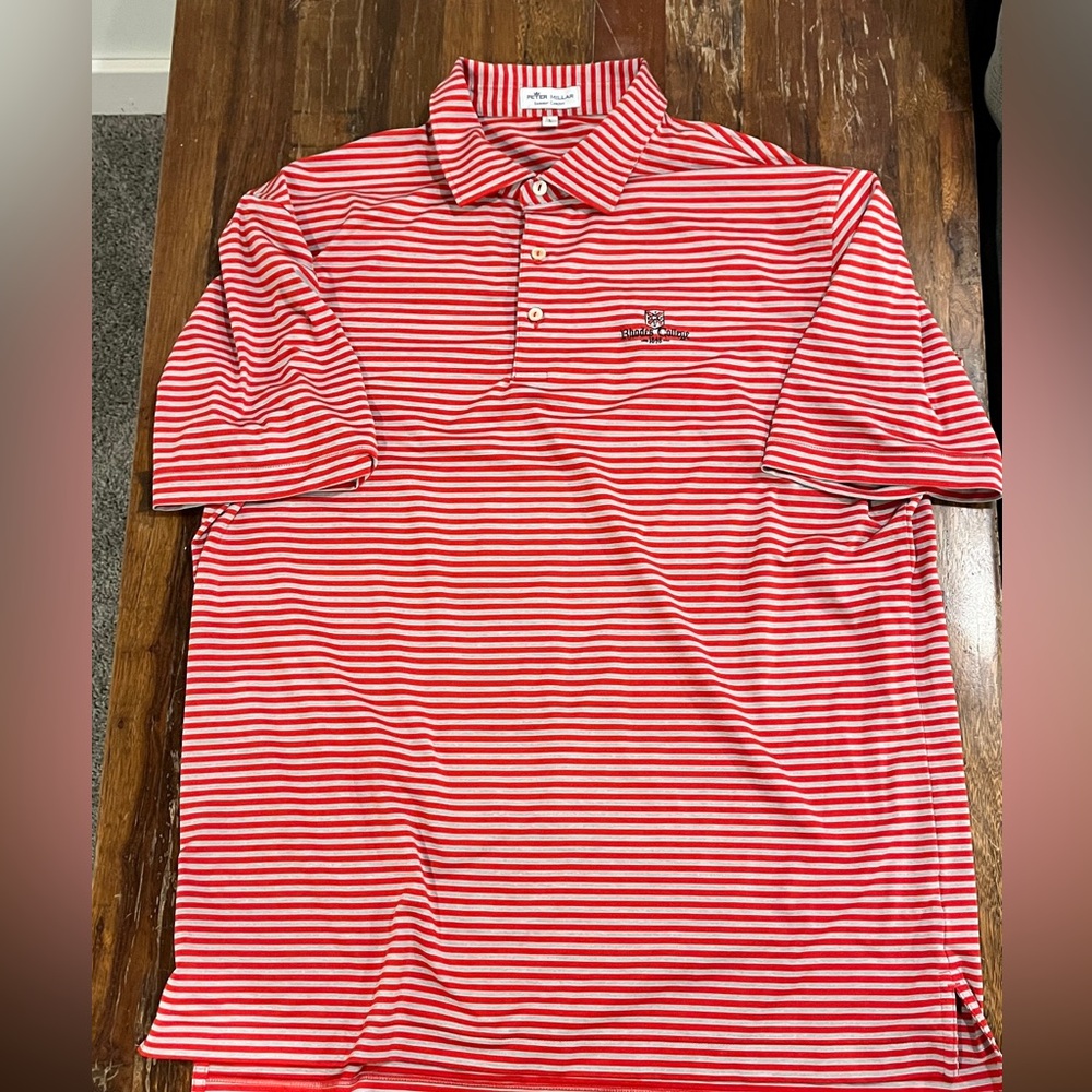 Rhodes College - Peter Millar Crimson and White Striped Polo